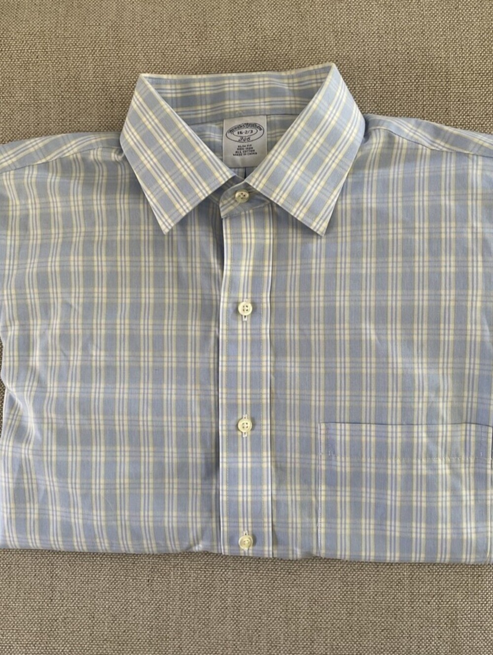 Brooks Brothers Shirt Slim Fit Blue Check Cotton 2/3 L